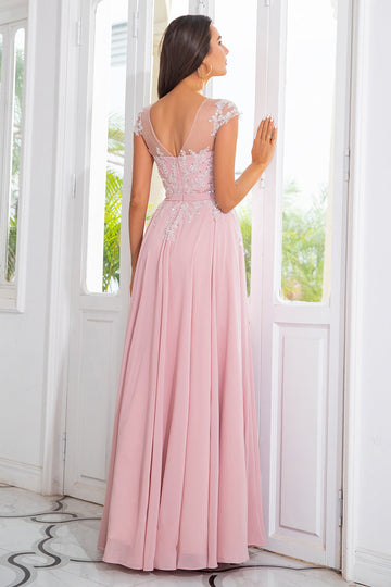 Chiffon perlé rose Robe mère de la mariée